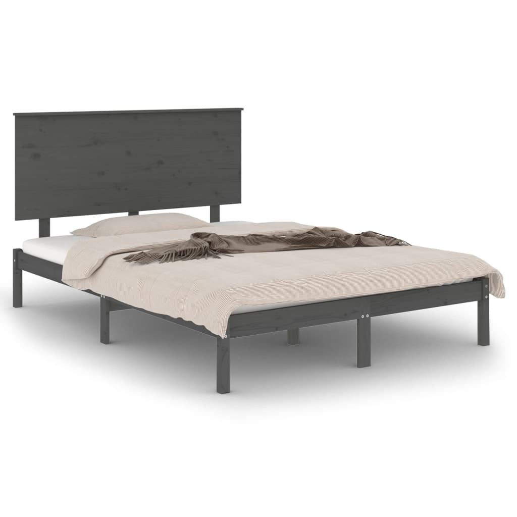 Bedframe Massief Hout Grijs 120X190 Cm 4Ft Small Double