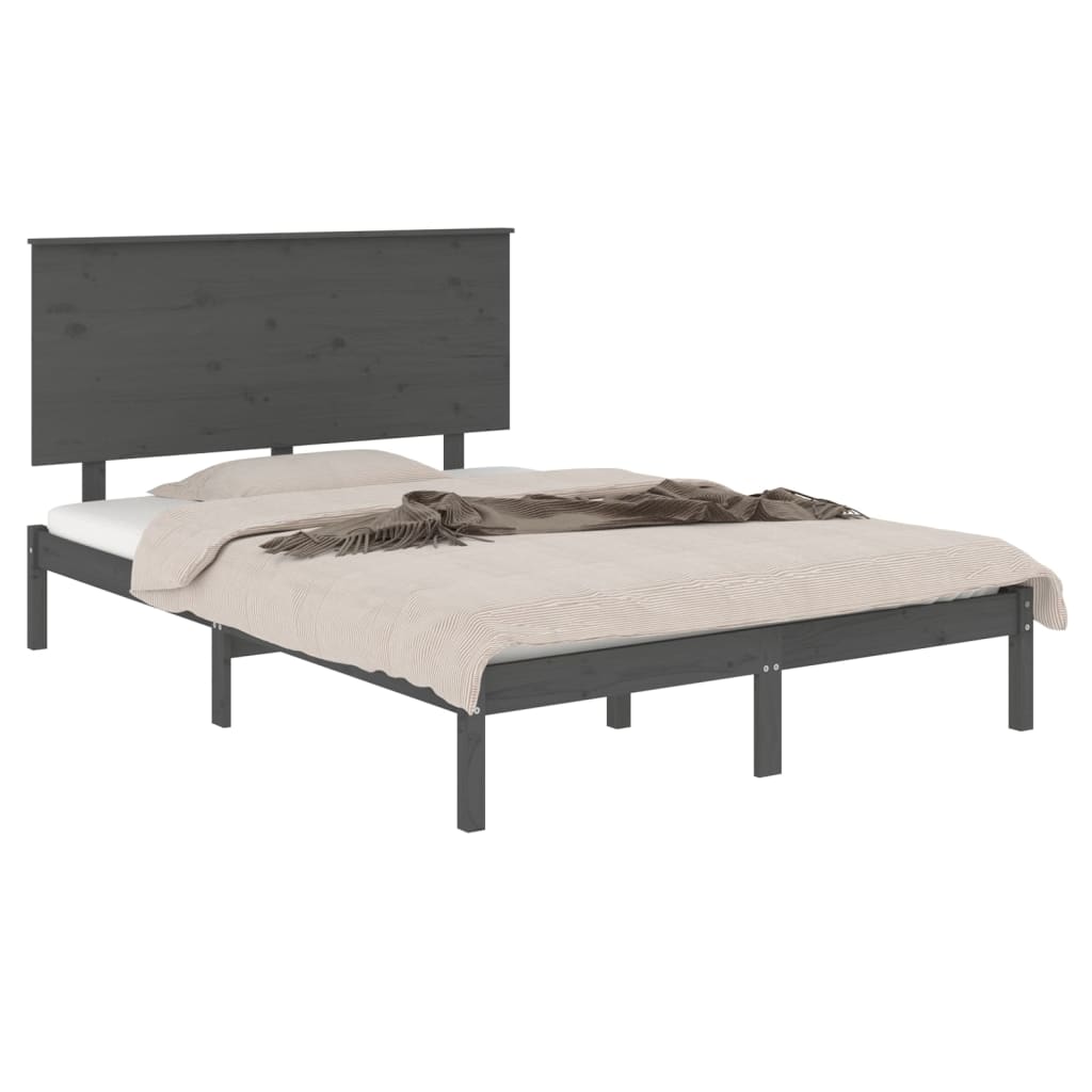 Bedframe Massief Hout Grijs 120X190 Cm 4Ft Small Double