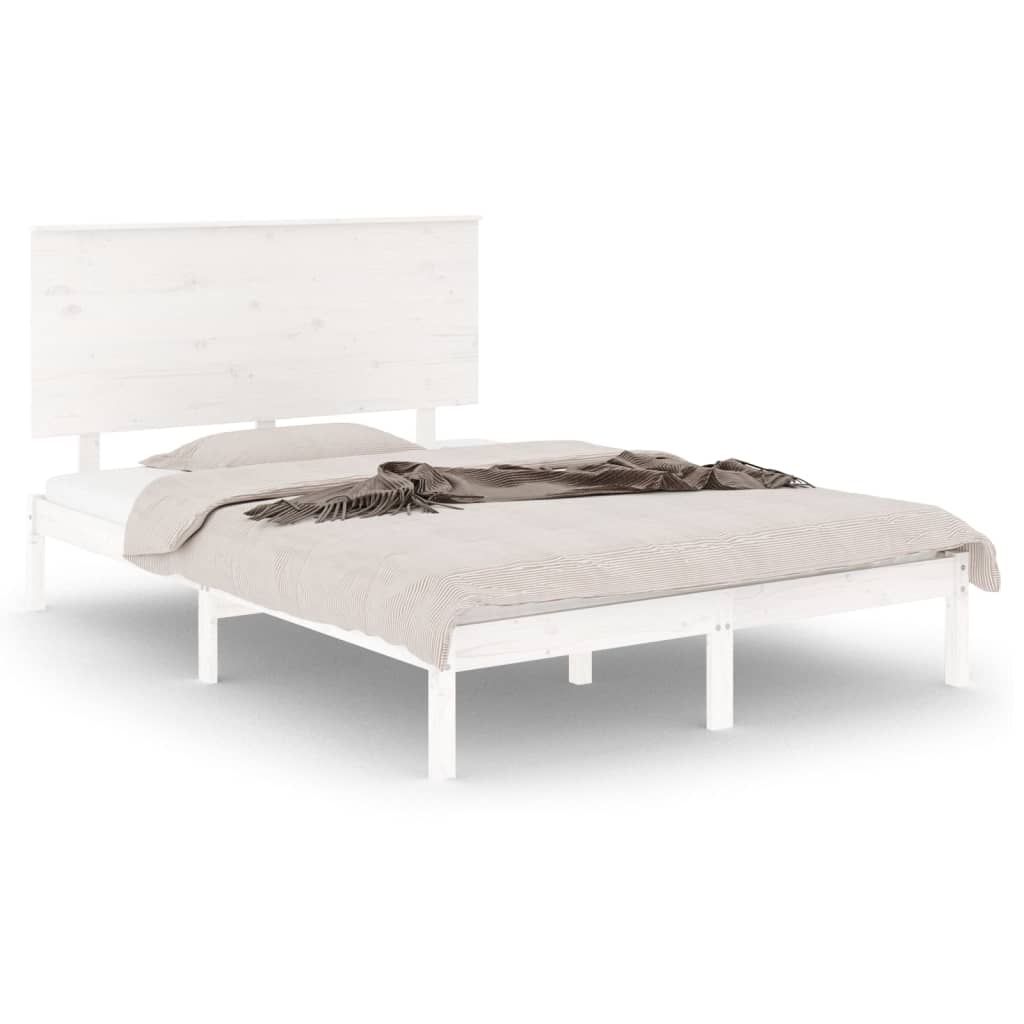 Bedframe Massief Hout Wit 135X190 Cm 4Ft6 Double
