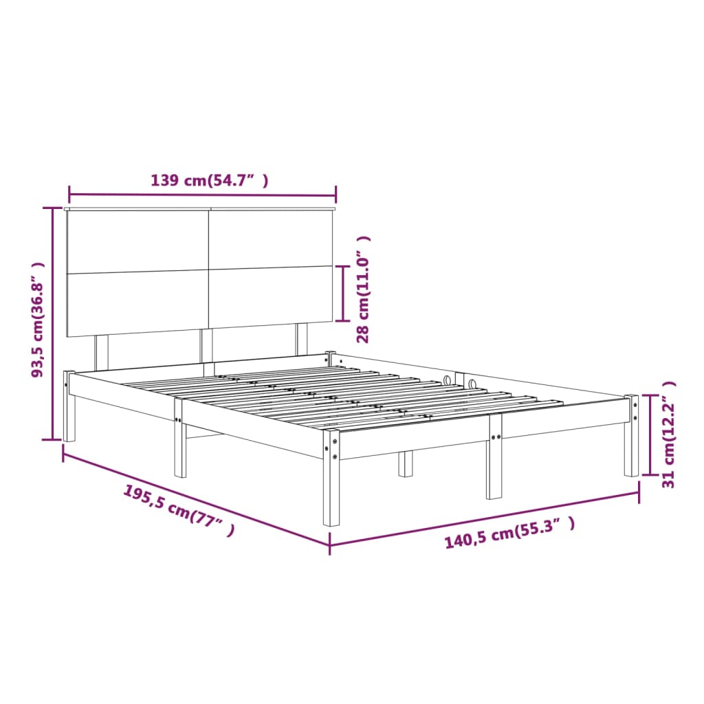 Bedframe Massief Hout Wit 135X190 Cm 4Ft6 Double