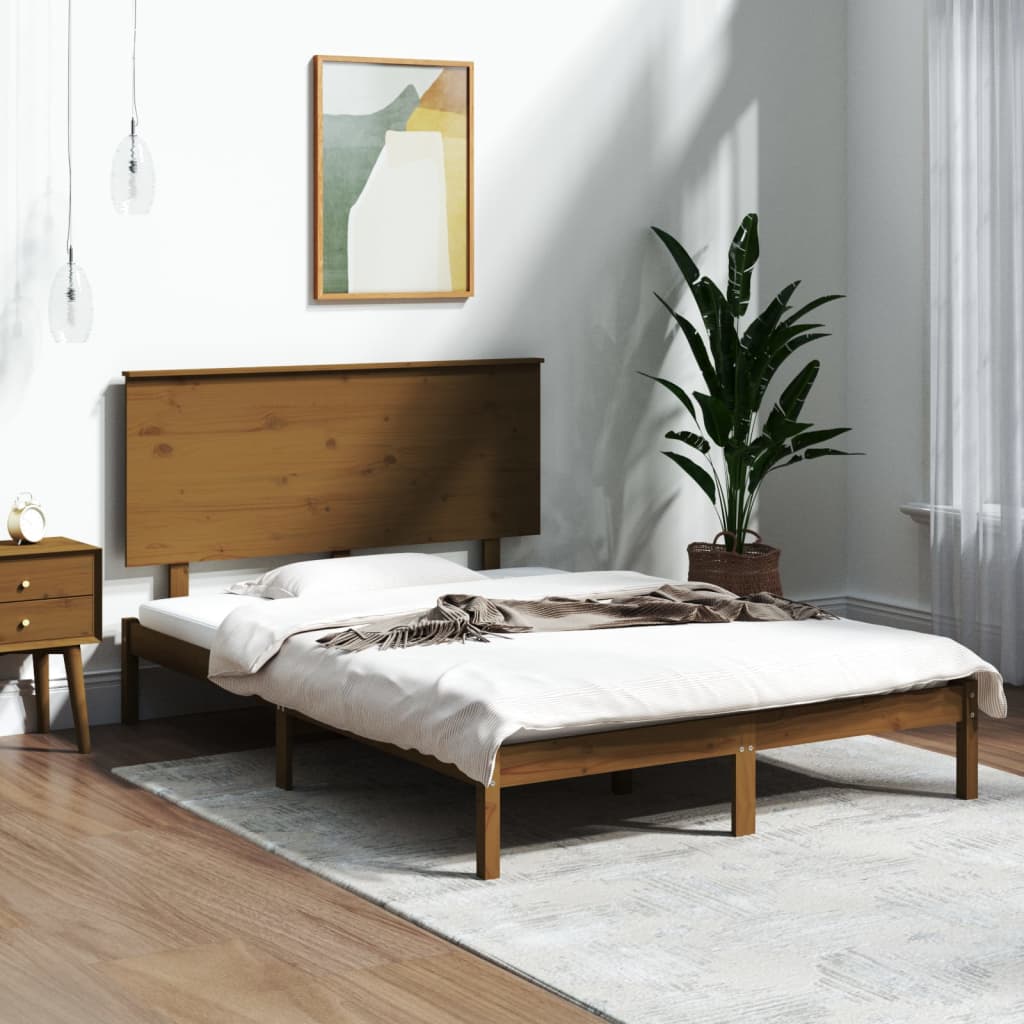 Bedframe Massief Hout Honingbruin 135X190 Cm 4Ft6 Double