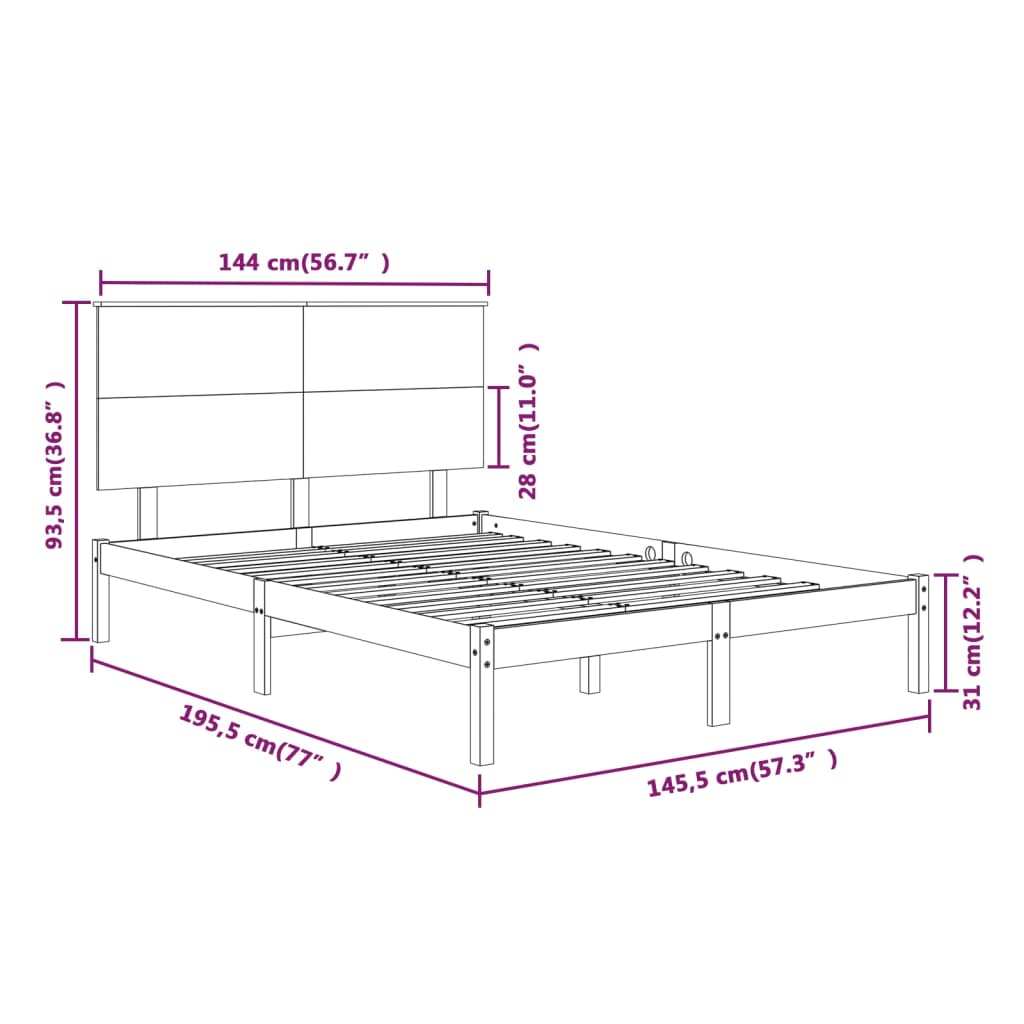 Bedframe Massief Grenenhout Grijs 140X190 Cm