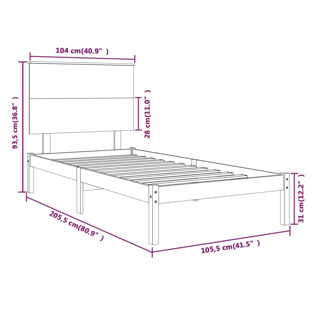 Bedframe Massief Grenenhout Grijs 100X200 Cm