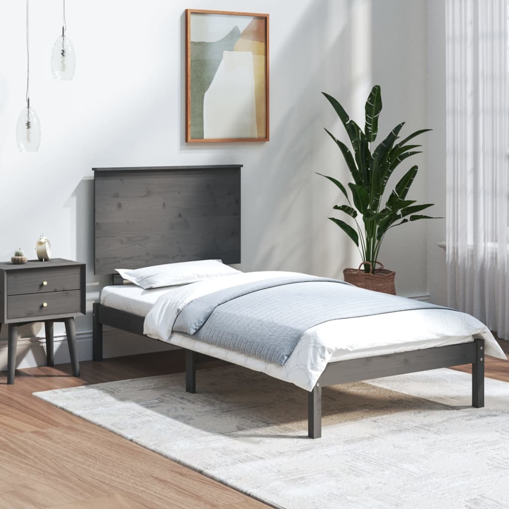 Bedframe Massief Grenenhout Grijs 100X200 Cm