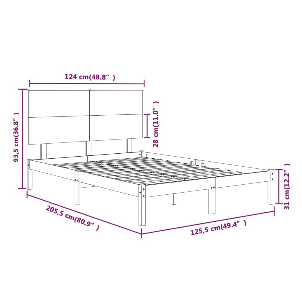 Bedframe Massief Grenenhout Grijs 120X200 Cm