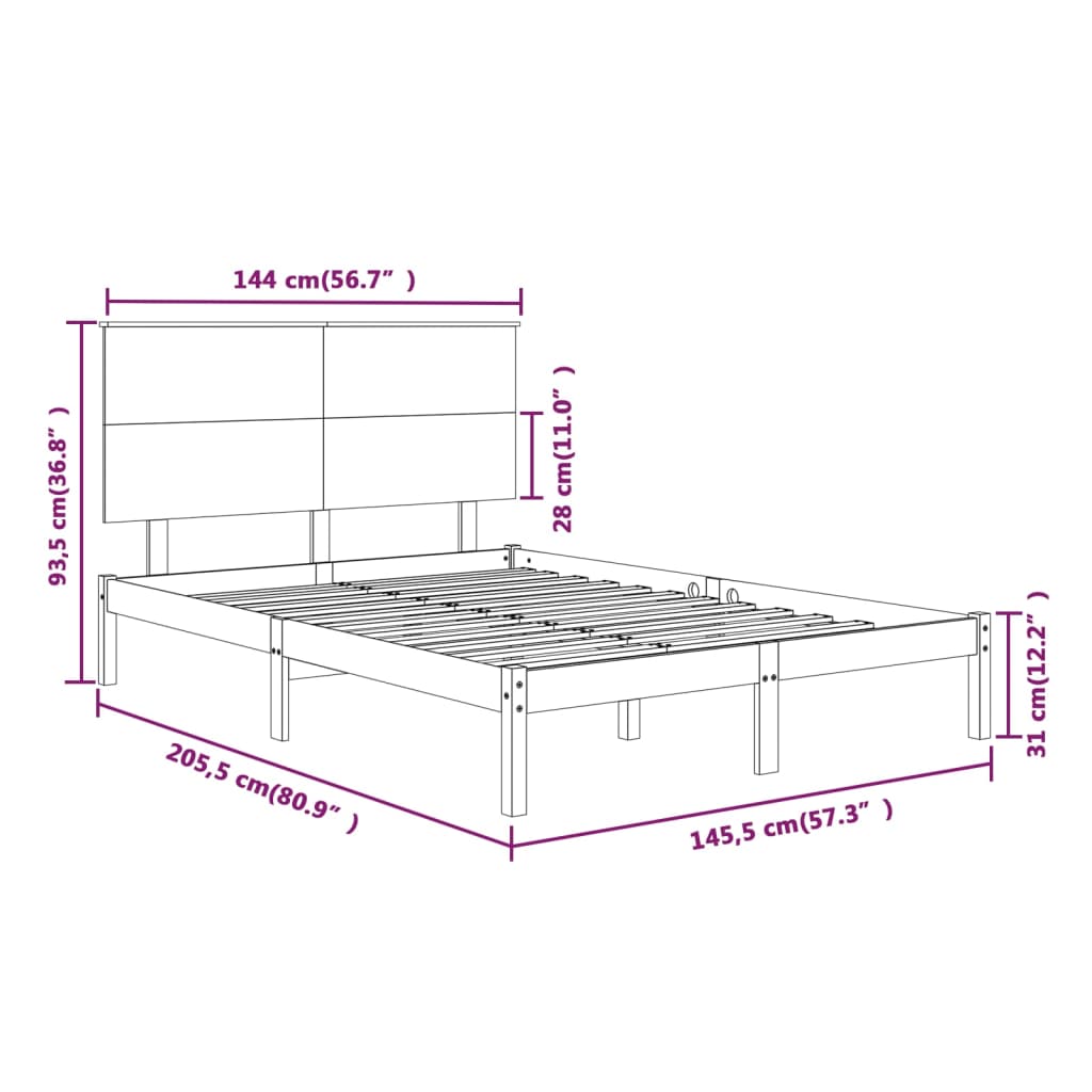 Bedframe Massief Grenenhout Grijs 140X200 Cm