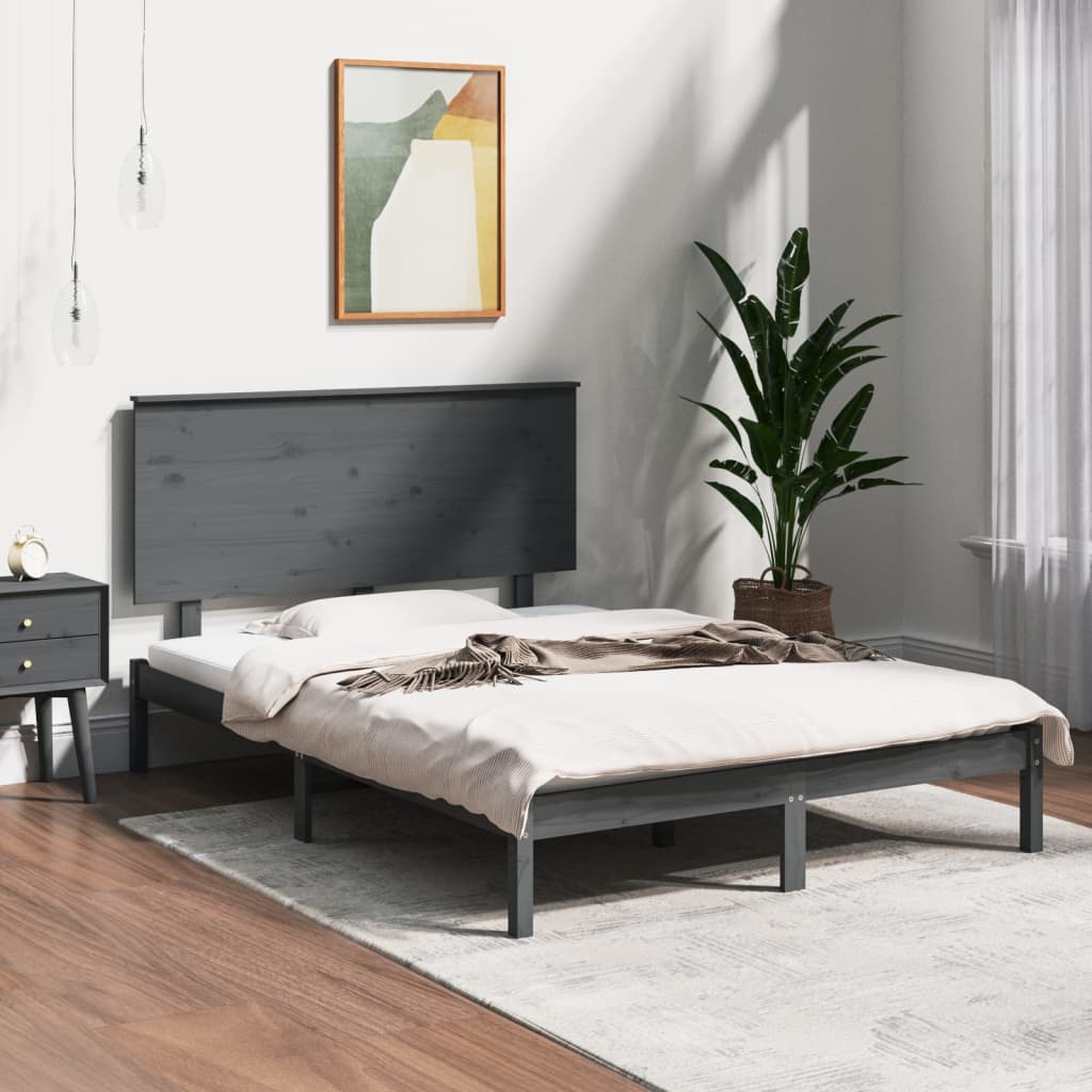 Bedframe Massief Grenenhout Grijs 140X200 Cm