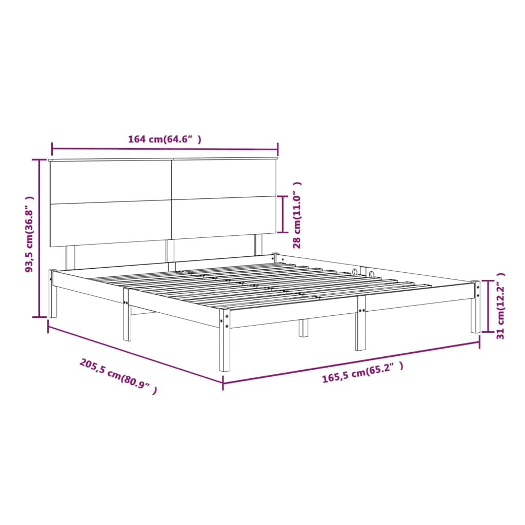 Bedframe Massief Grenenhout Grijs 160X200 Cm