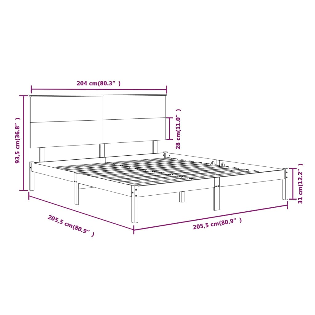 Bedframe Massief Grenenhout Grijs 200X200 Cm