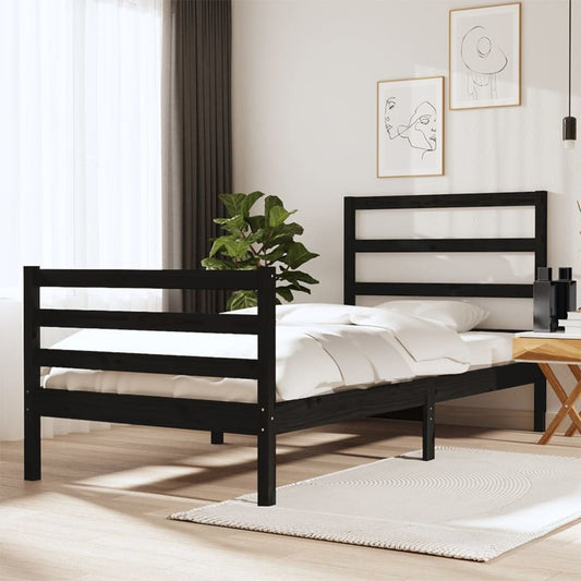 Bedframe Massief Grenenhout Zwart 75X190 Cm 2Ft6 Small Single