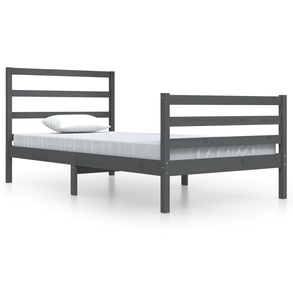 Bedframe Massief Grenenhout Grijs 100X200 Cm