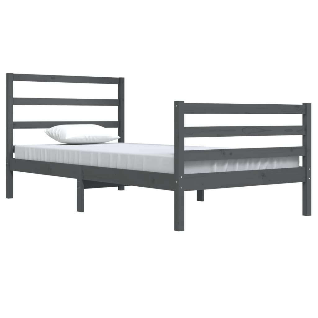 Bedframe Massief Grenenhout Grijs 100X200 Cm