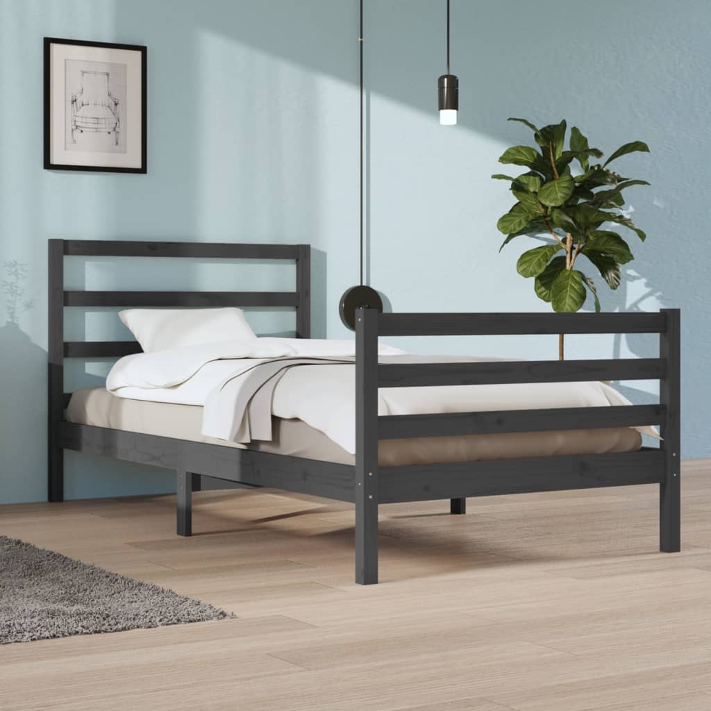 Bedframe Massief Grenenhout Grijs 100X200 Cm