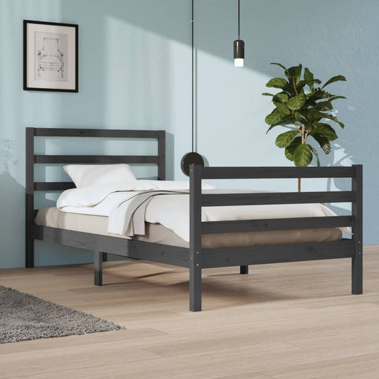Bedframe Massief Grenenhout Grijs 100X200 Cm