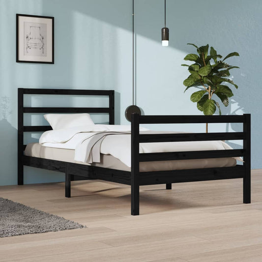 Bedframe Massief Grenenhout Zwart 100X200 Cm