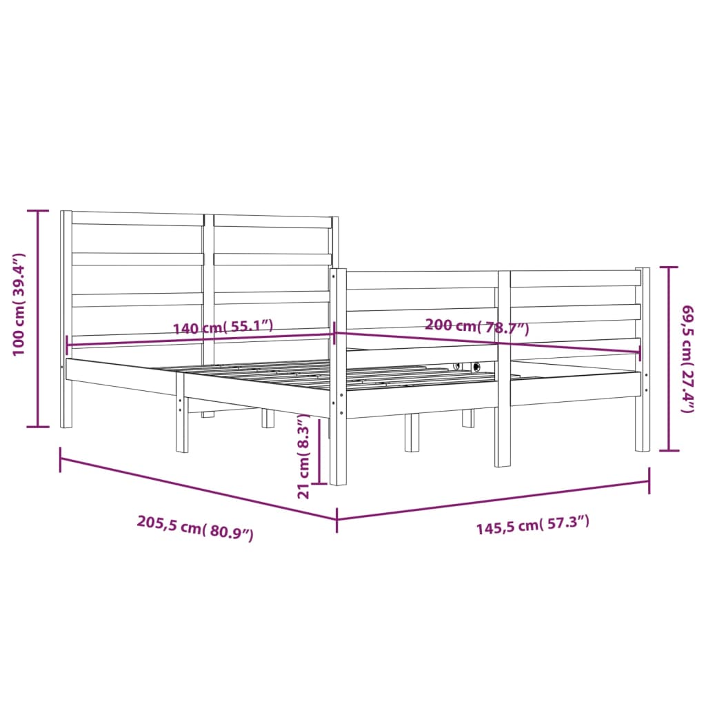 Bedframe Massief Grenenhout 140X200 Cm