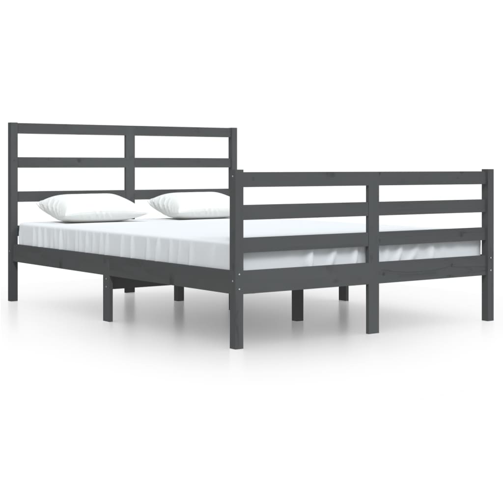 Bedframe Massief Grenenhout Grijs 140X200 Cm
