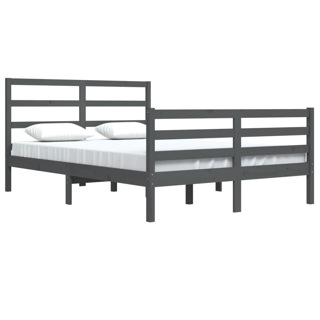 Bedframe Massief Grenenhout Grijs 140X200 Cm