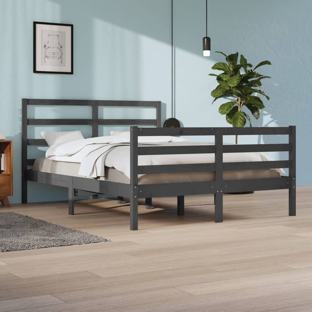 Bedframe Massief Grenenhout Grijs 140X200 Cm