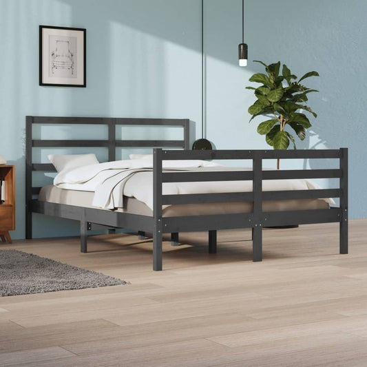 Bedframe Massief Grenenhout Grijs 140X200 Cm