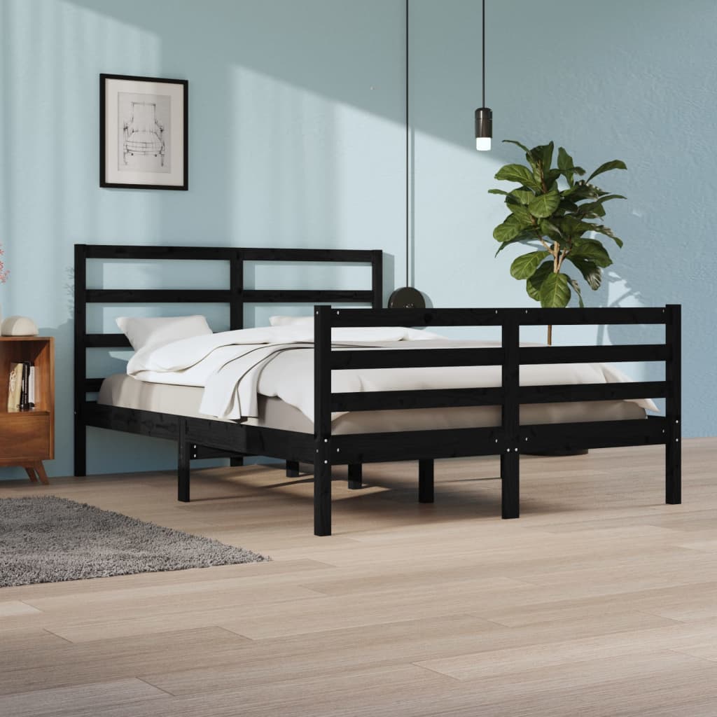 Bedframe Massief Grenenhout Zwart 140X200 Cm