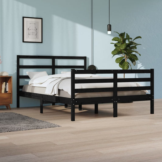 Bedframe Massief Grenenhout Zwart 140X200 Cm