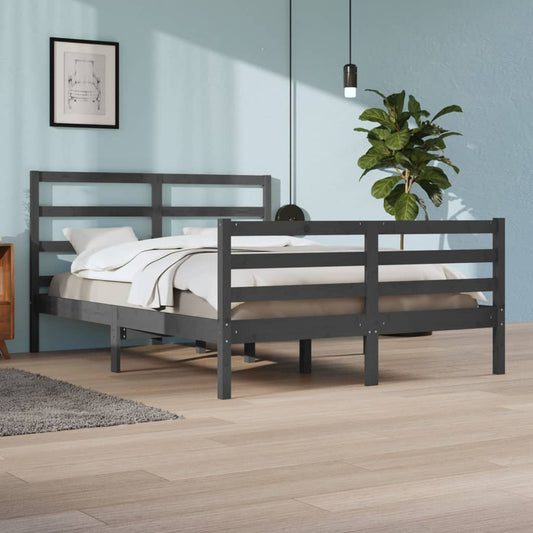 Bedframe Massief Grenenhout Grijs 160X200 Cm