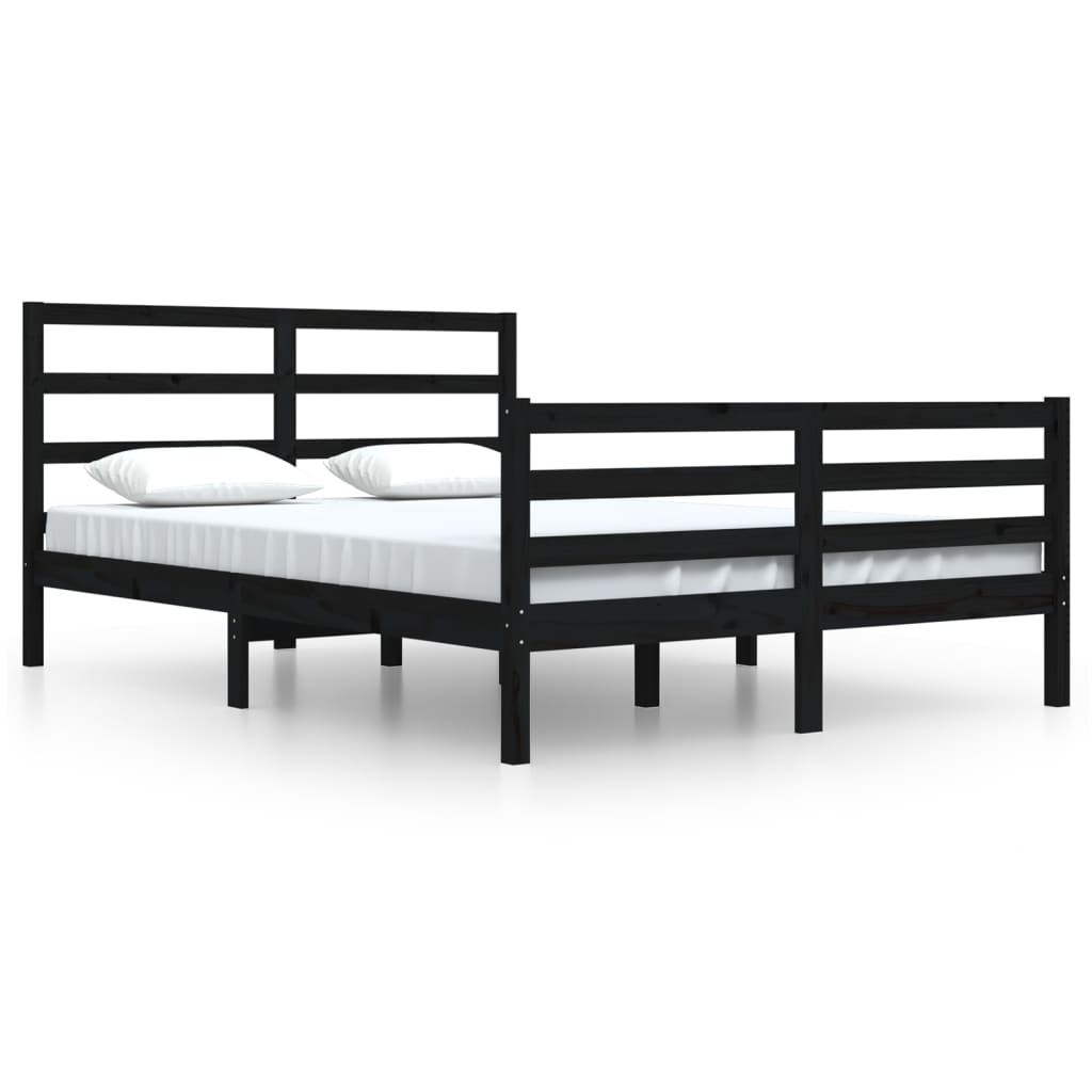 Bedframe Massief Grenenhout Zwart 160X200 Cm