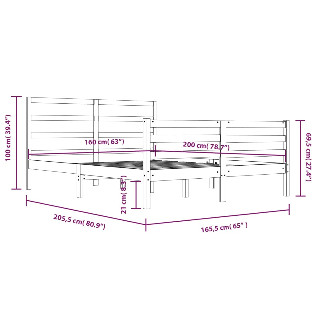Bedframe Massief Grenenhout Zwart 160X200 Cm