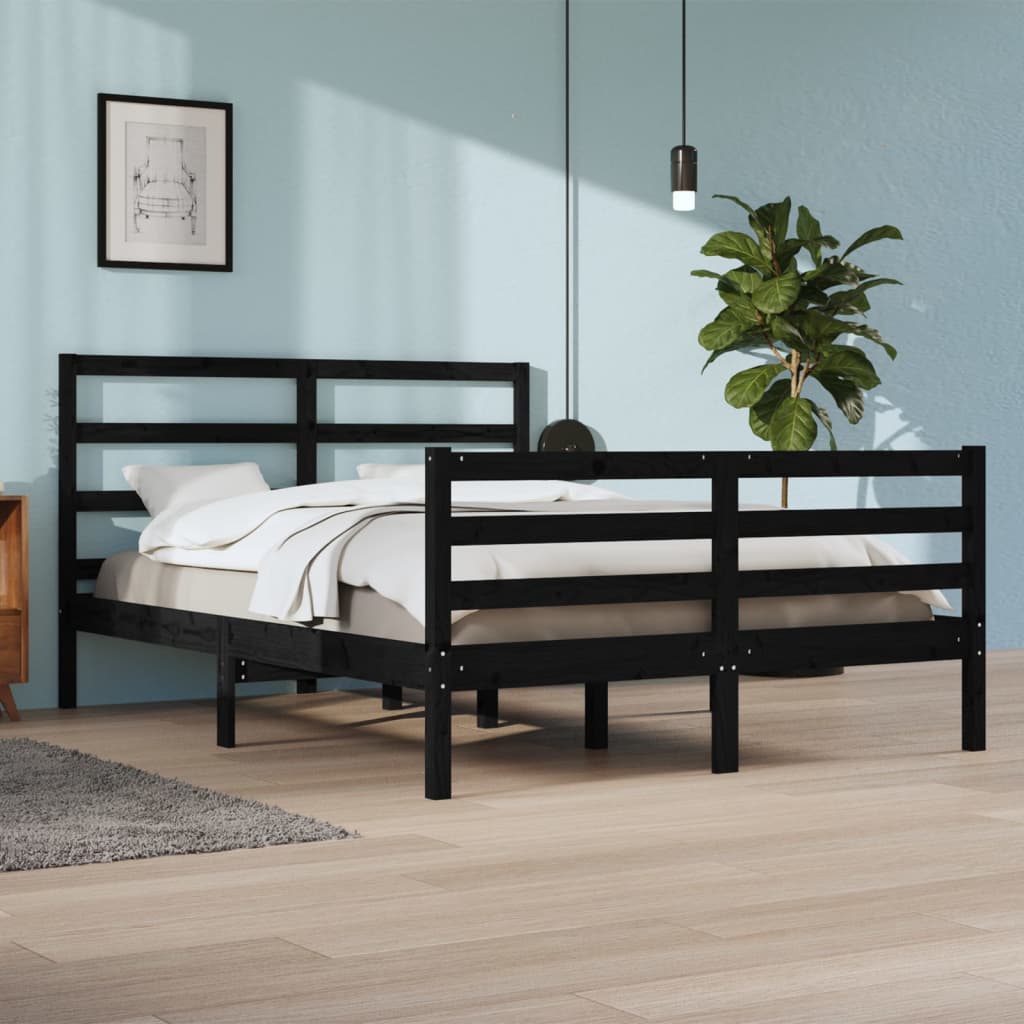 Bedframe Massief Grenenhout Zwart 160X200 Cm