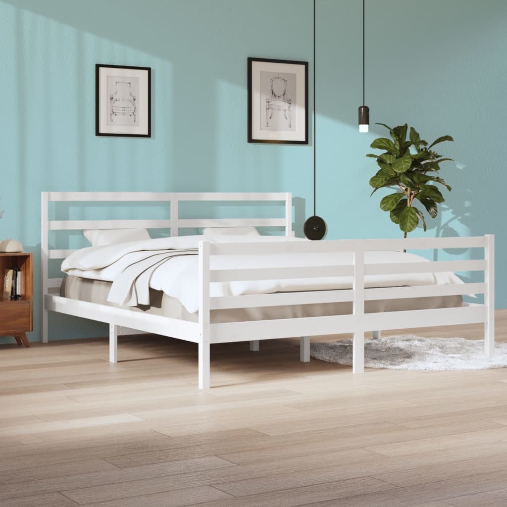 Bedframe Massief Grenenhout Wit 200X200 Cm
