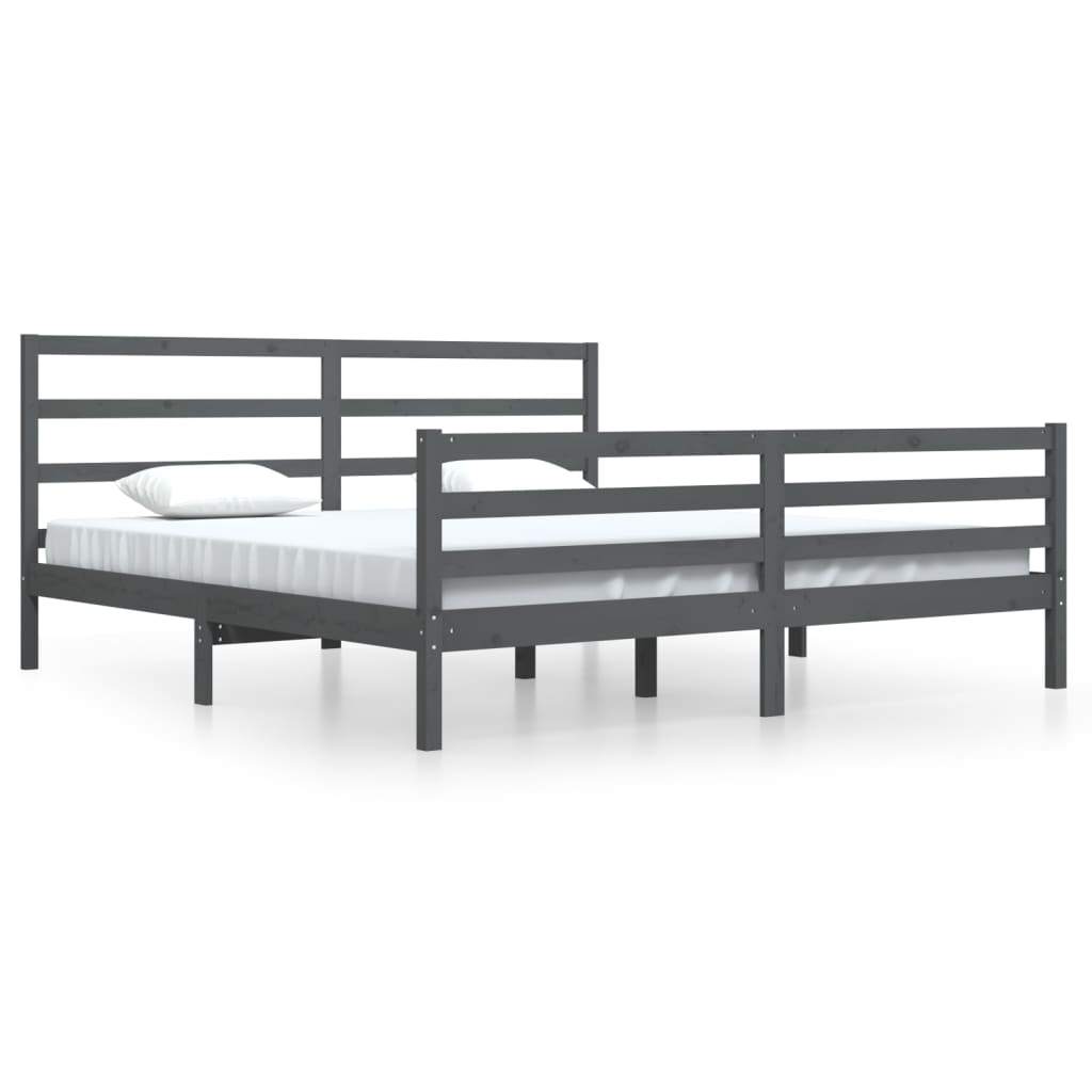 Bedframe Massief Grenenhout Grijs 200X200 Cm