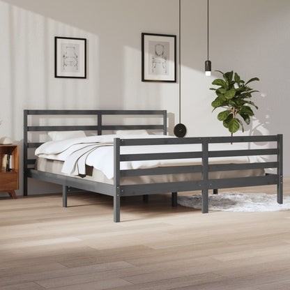 Bedframe Massief Grenenhout Grijs 200X200 Cm