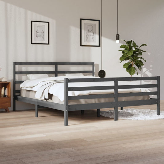Bedframe Massief Grenenhout Grijs 200X200 Cm
