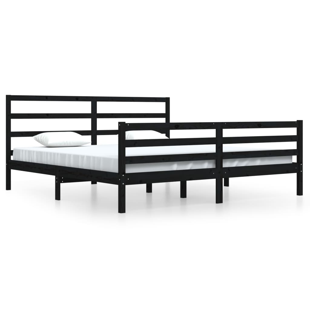 Bedframe Massief Grenenhout Zwart 200X200 Cm