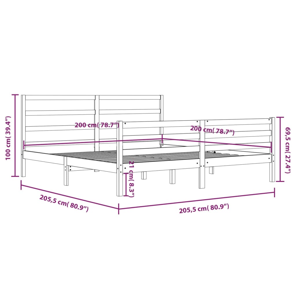 Bedframe Massief Grenenhout Zwart 200X200 Cm