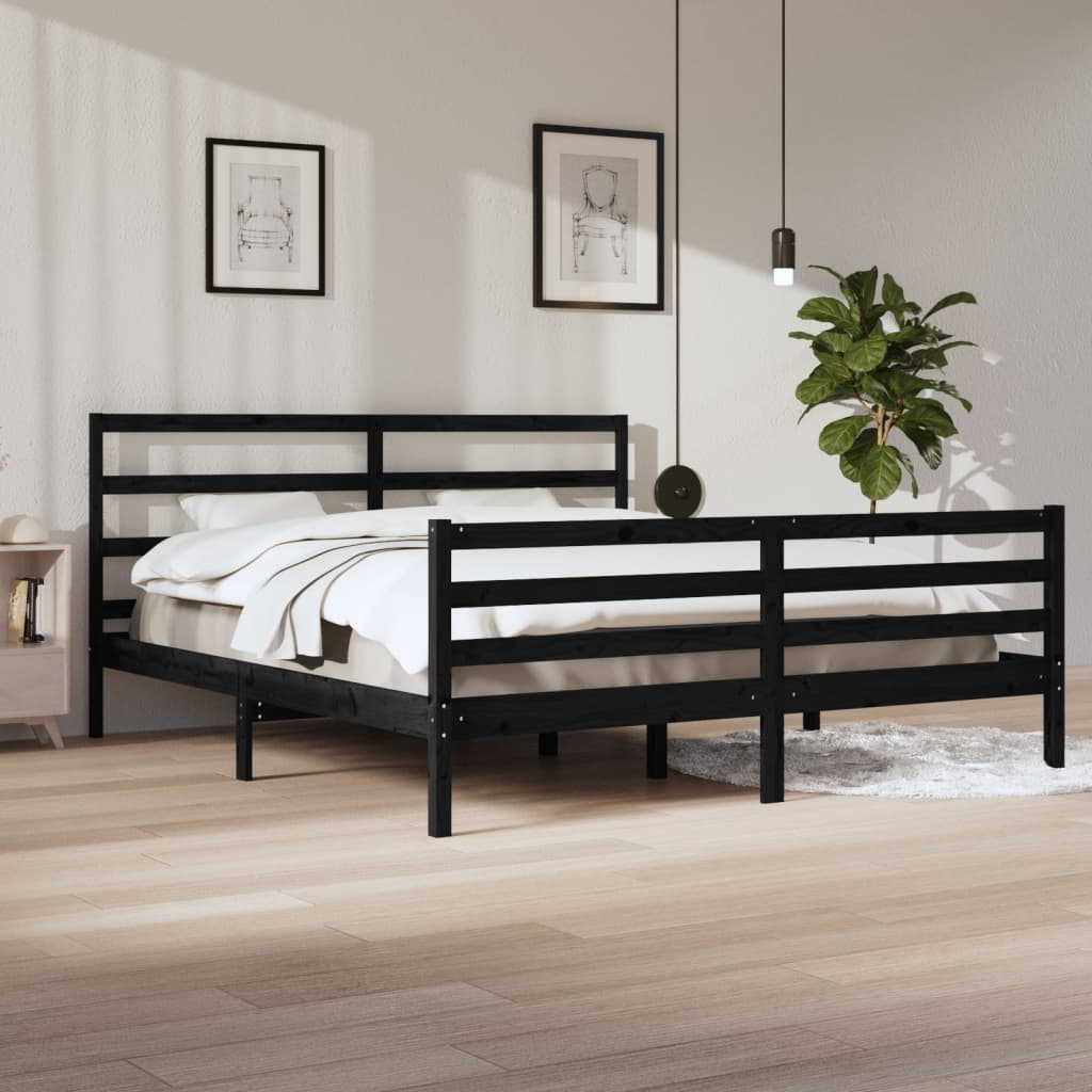 Bedframe Massief Grenenhout Zwart 200X200 Cm