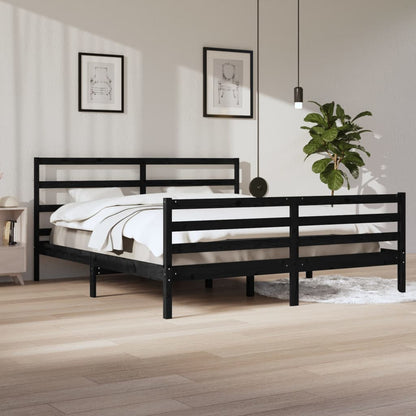 Bedframe Massief Grenenhout Zwart 200X200 Cm