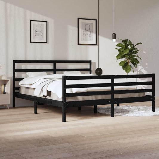 Bedframe Massief Grenenhout Zwart 200X200 Cm
