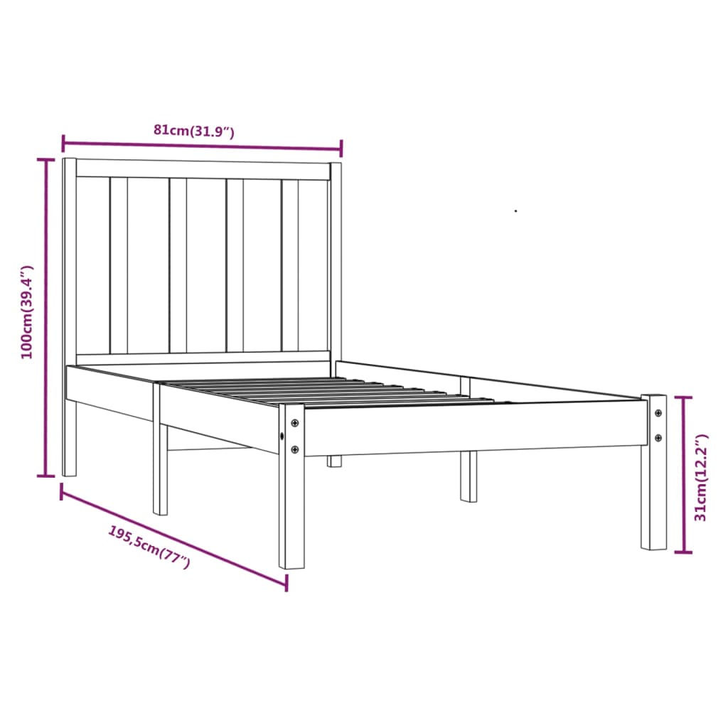 Bedframe Grenenhout Honingbruin 75X190 Cm 2Ft6 Small Single