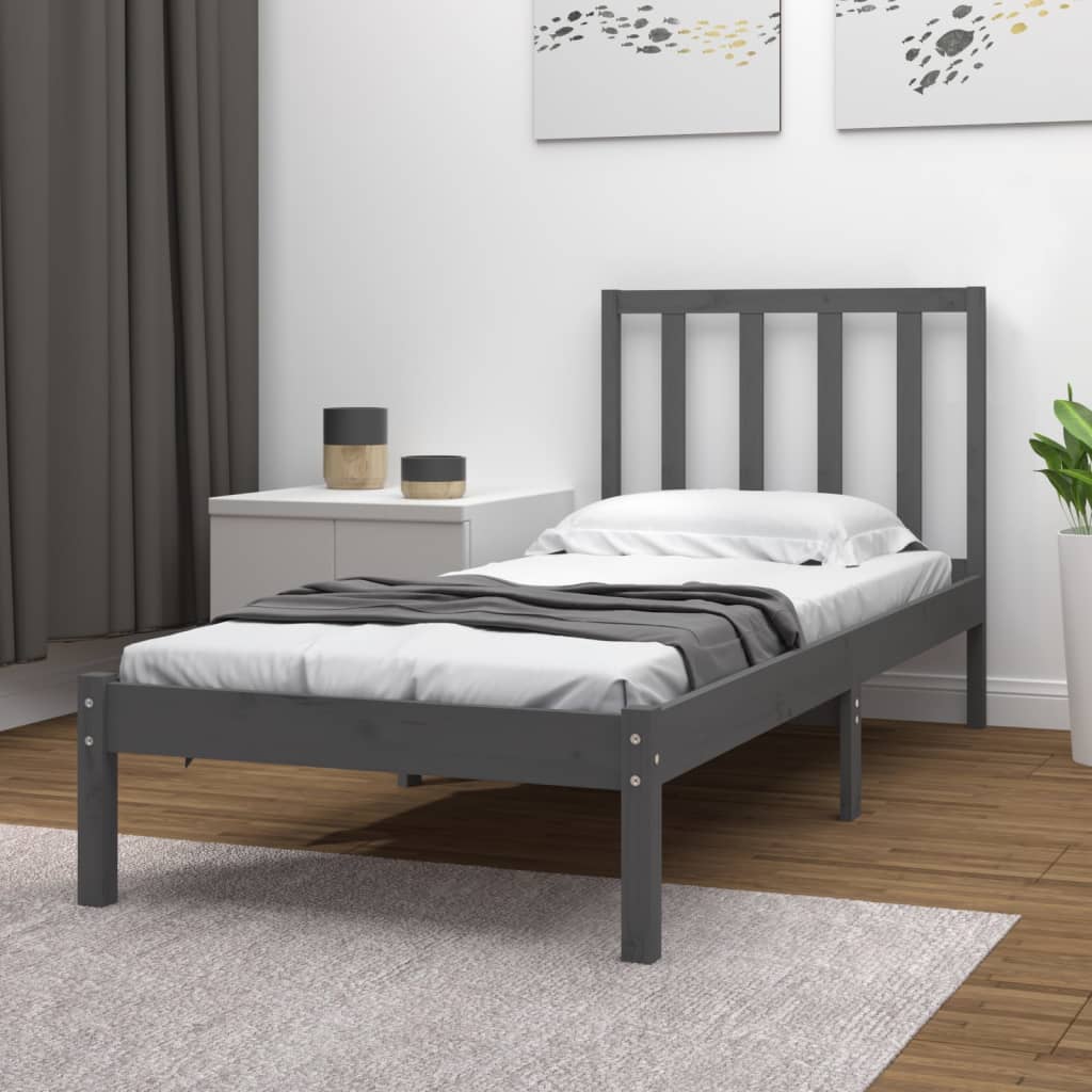 Bedframe Massief Grenenhout Grijs 90X190 Cm 3Ft Single