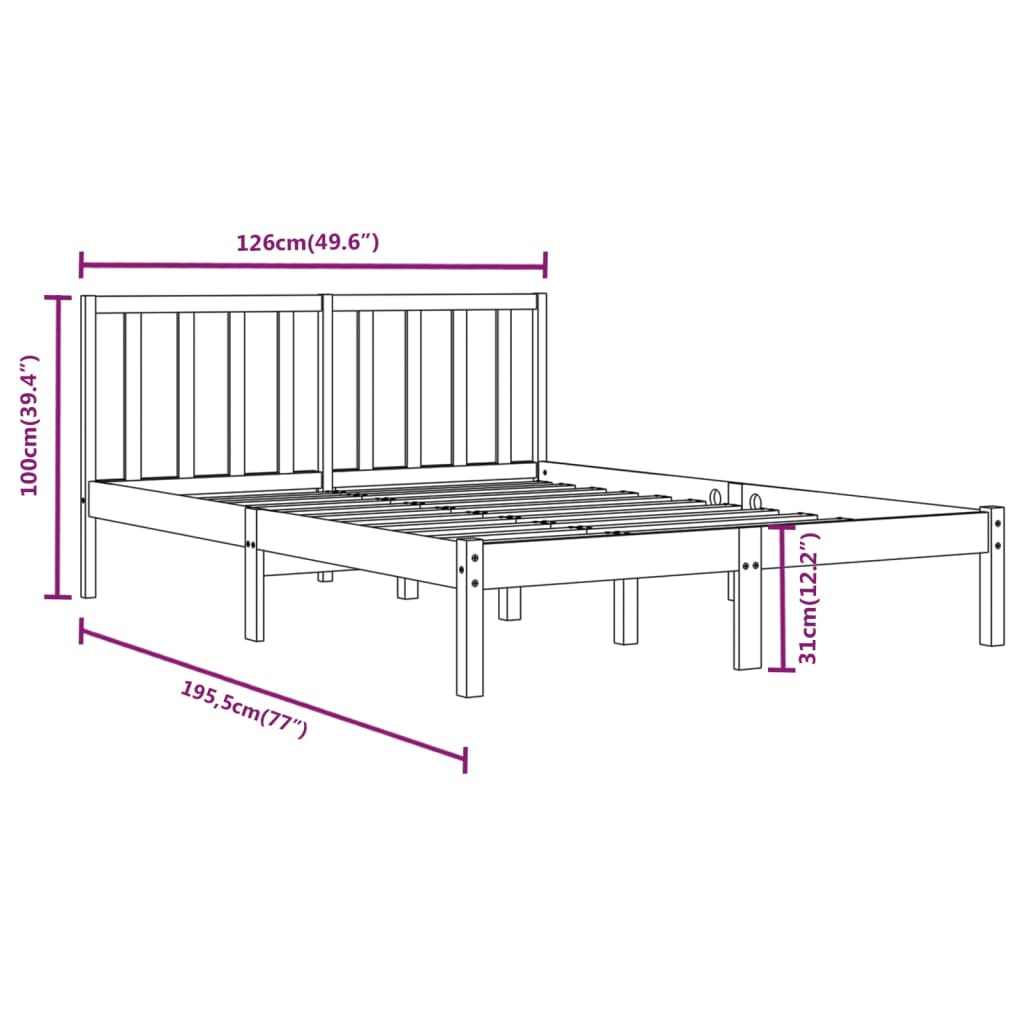 Bedframe Massief Grenenhout 120X190 Cm 4Ft Small Double
