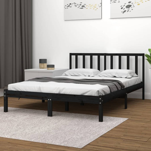Bedframe Massief Grenenhout Zwart 120X190 Cm 4Ft Small Double