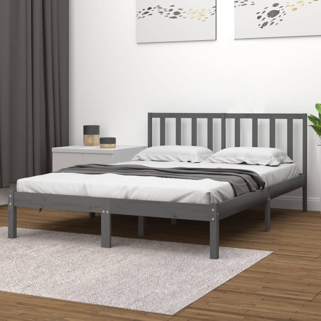 Bedframe Massief Grenenhout Grijs 135X190 Cm 4Ft6 Double