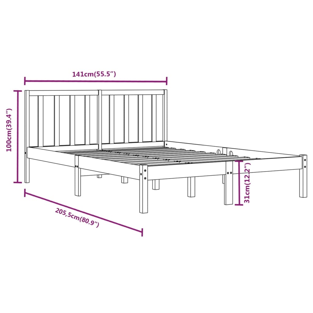 Bedframe Massief Grenenhout Honingbruin 135X190 Cm 4Ft6 Double