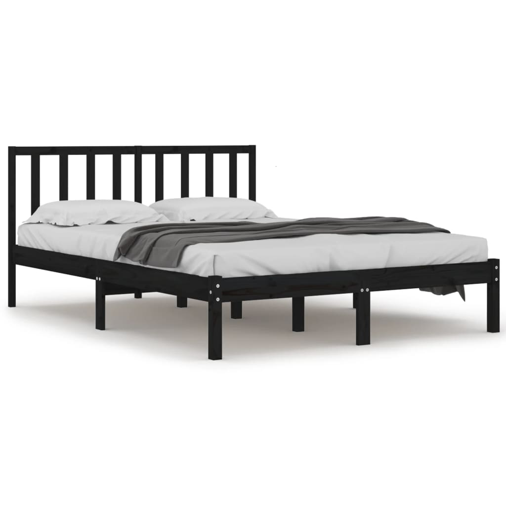 Bedframe Massief Grenenhout Zwart 135X190 Cm 4Ft6 Double