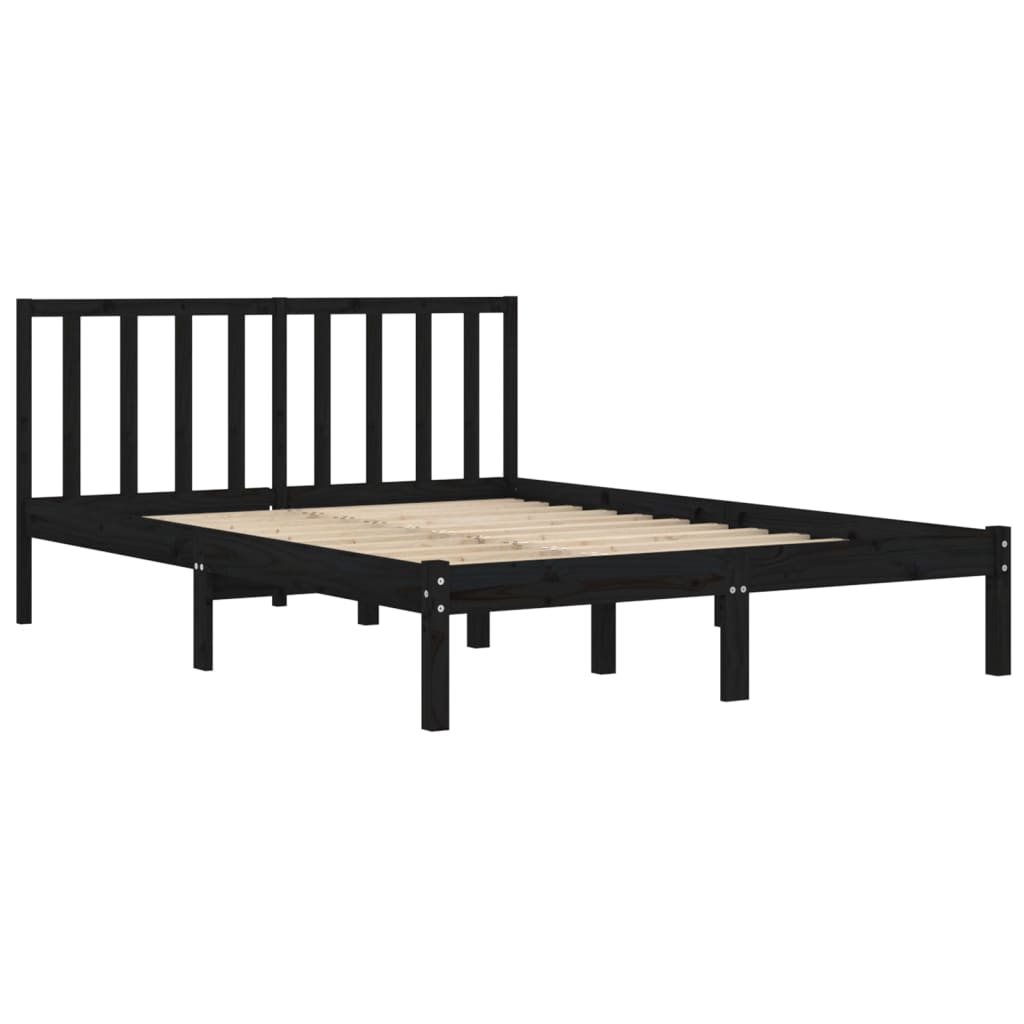 Bedframe Massief Grenenhout Zwart 135X190 Cm 4Ft6 Double