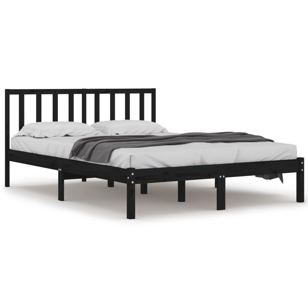 Bedframe Massief Grenenhout Zwart 140X190 Cm
