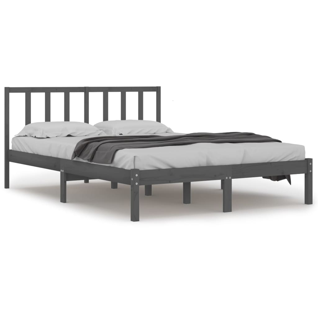 Bedframe Massief Grenenhout Grijs 150X200 Cm 5Ft King Size