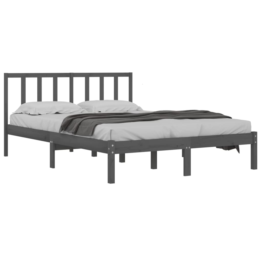 Bedframe Massief Grenenhout Grijs 150X200 Cm 5Ft King Size